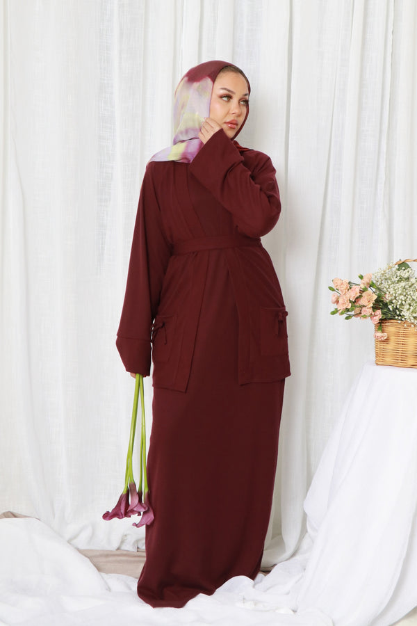 Belle premium Ribbed Knit Set- Mahogany