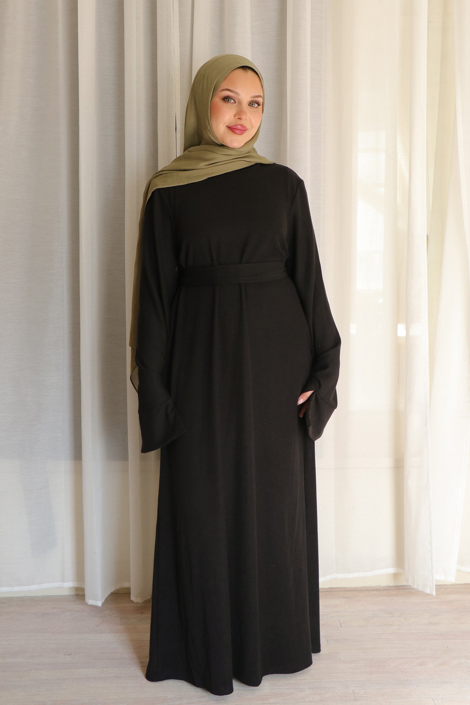 knit abaya dress Tala premium Ribbed Abaya- Black Patchwork  Dress