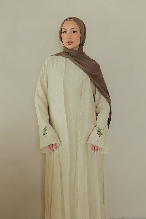 Palm Linen Abaya Set- camel