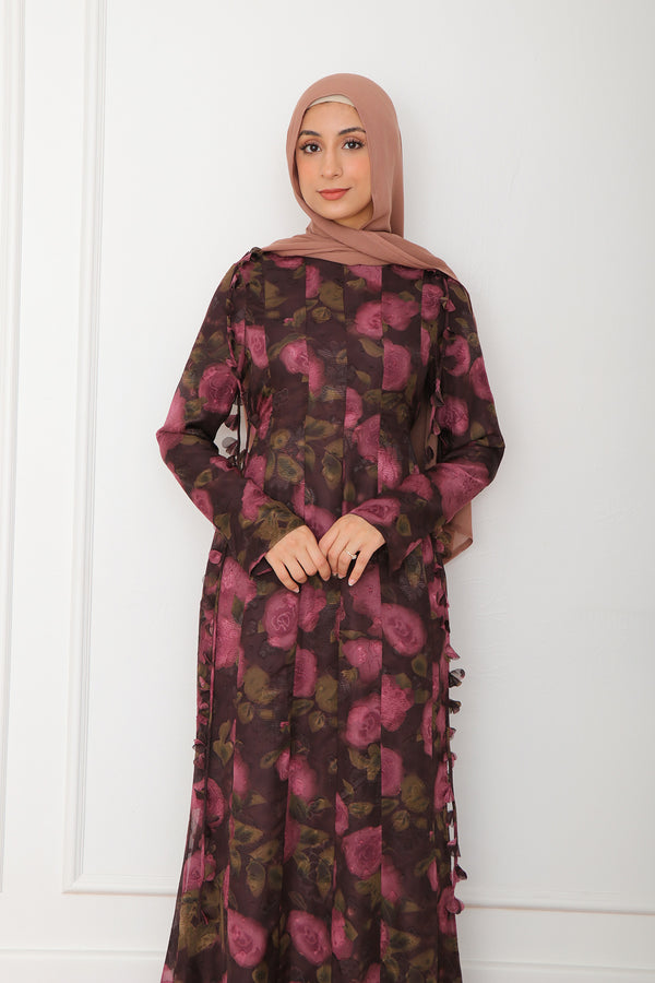 Nailea Organza Floral Dress- Plum