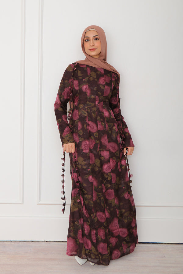 Nailea Organza Floral Dress- Plum