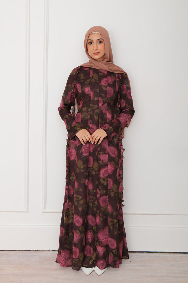 Nailea Organza Floral Dress- Plum