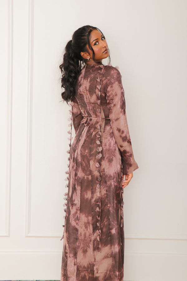 Nailea Organza Floral Dress- Mocha