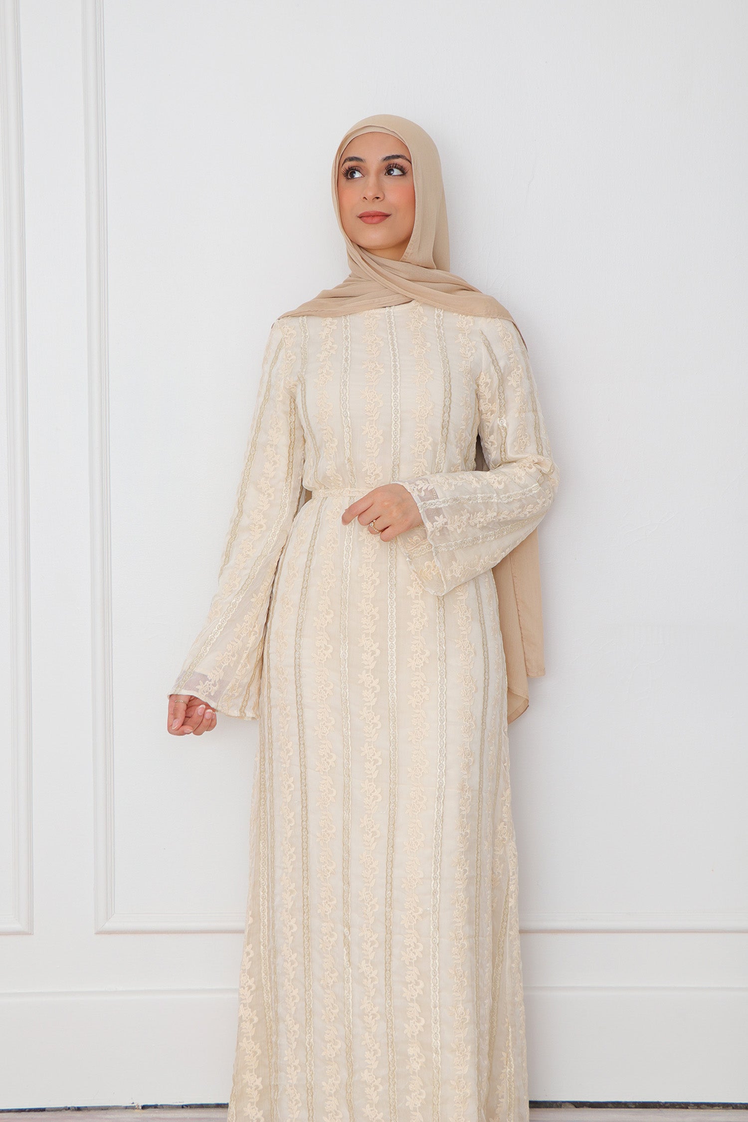 Elena Lace Maxi Dress- Beige Elena Lace Maxi Dress- Beige