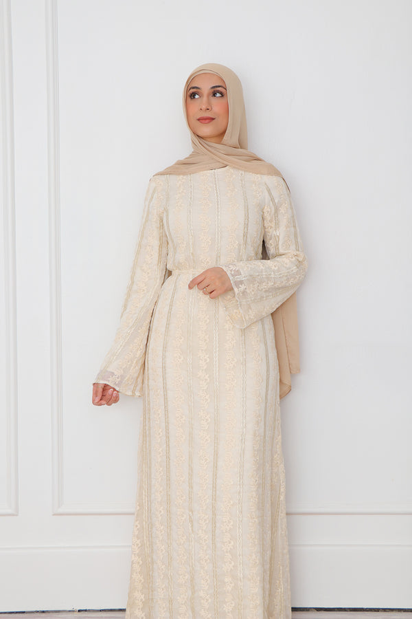 Elena Lace Maxi Dress- Beige