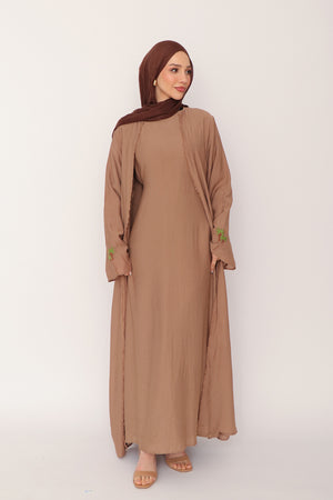 Palm Linen Abaya Set- Dusty Mauve