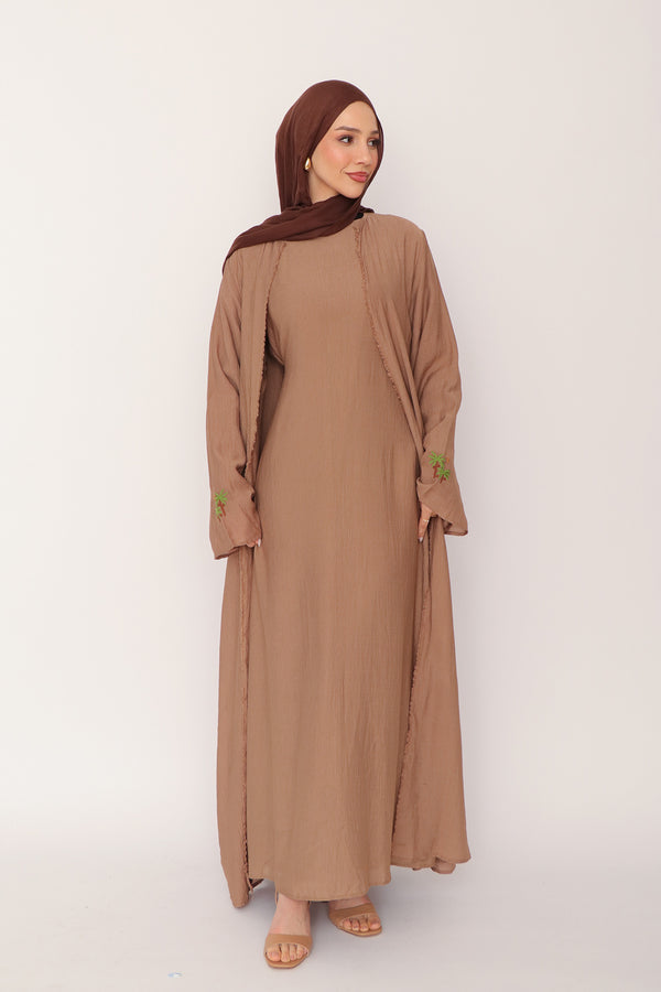 Palm Linen Abaya Set- Dusty Mauve