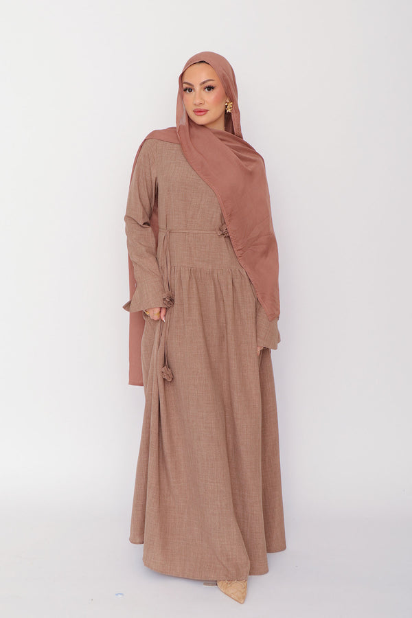 Hala Flower Linen Dress- Mink