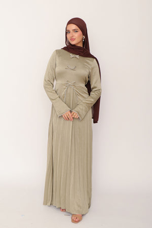 Reham Bow Pleat Dress- Sage