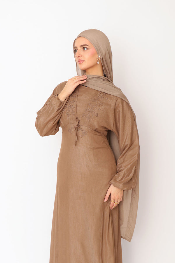 Leila Organza Embroidery  Dress - Khaki