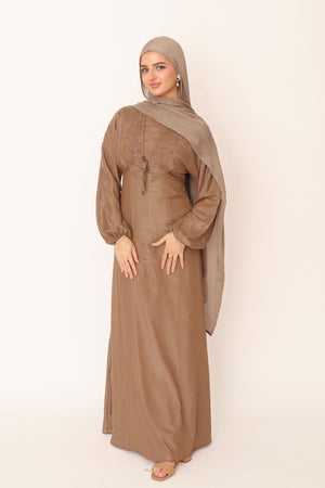 Leila Organza Embroidery  Dress - Khaki