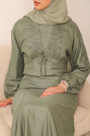 Leila Organza Embroidery  Dress - Sage