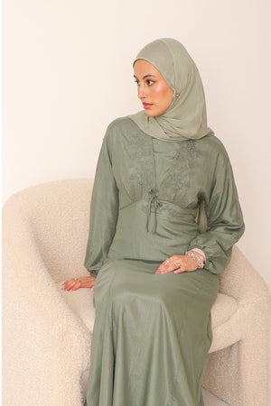 Leila Organza Embroidery  Dress - Sage