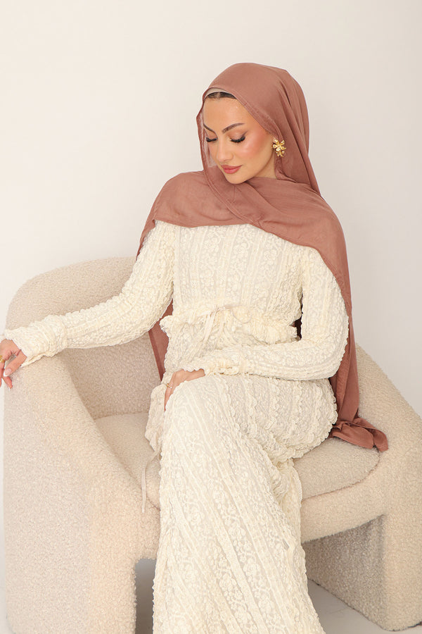 Giara Lace Ruffle Dress- Cream