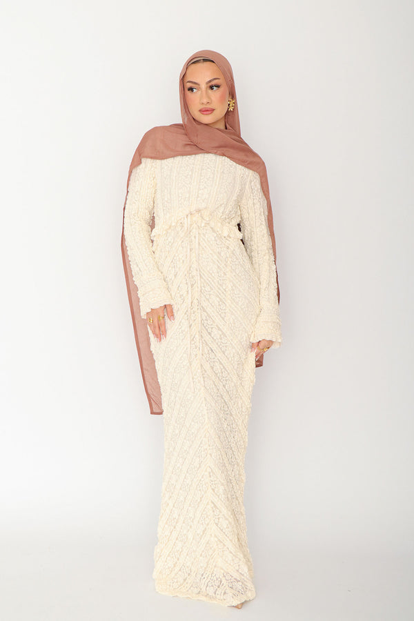Giara Lace Ruffle Dress- Cream