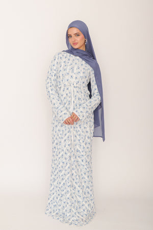 Giara Lace Ruffle Dress- White/ Blue