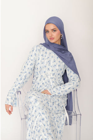 Giara Lace Ruffle Dress- White/ Blue