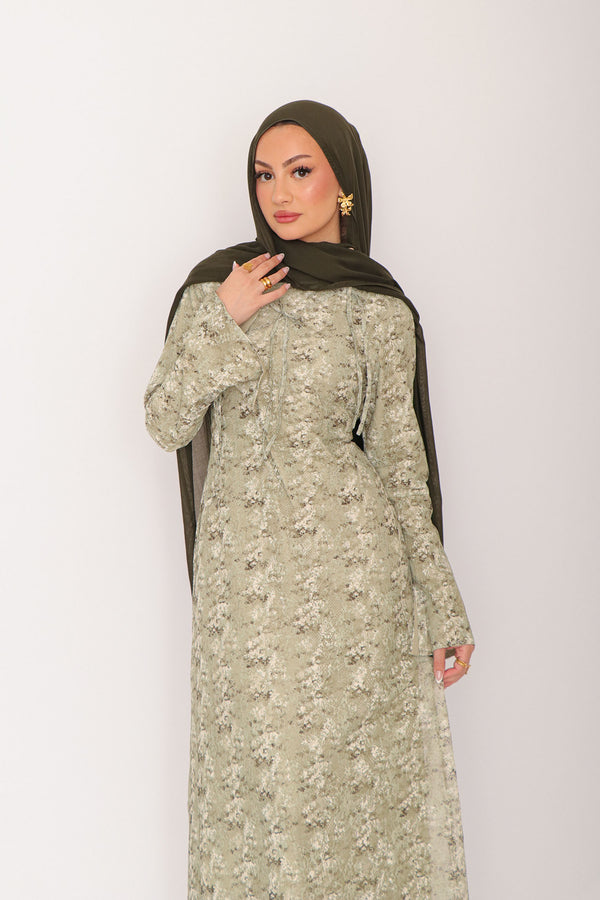 Evara Lace Bow Dress- Sage