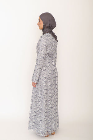 Evara Lace Bow Dress- Blue Gray