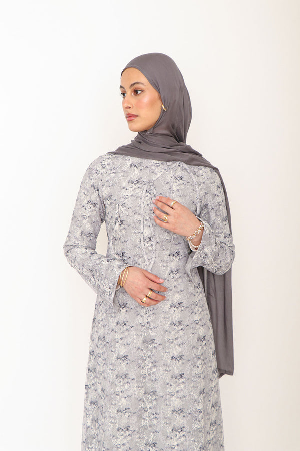 Evara Lace Bow Dress- Blue Gray