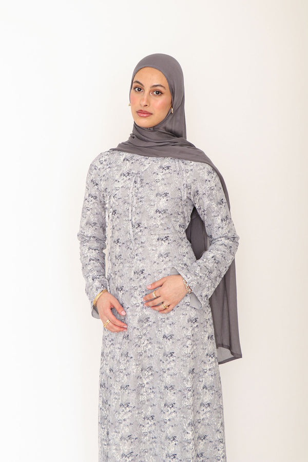 Evara Lace Bow Dress- Blue Gray