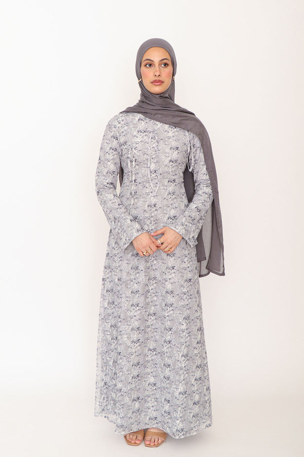 Evara Lace Bow Dress- Blue Gray