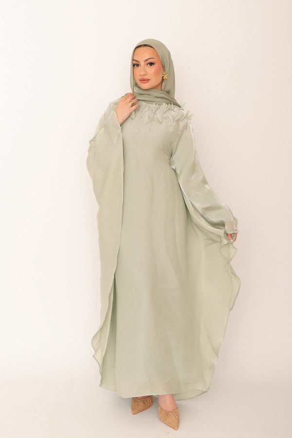 Fayra Organza Butterfly Dress- Mint gray