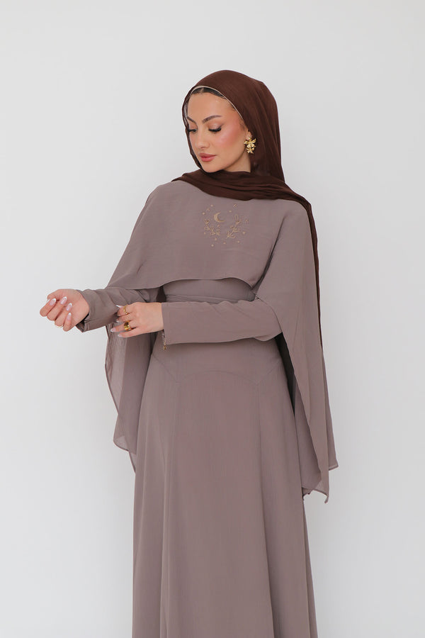 Hilal Embroidery Drape Dress - Mink