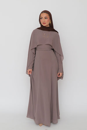 Hilal Embroidery Drape Dress - Mink