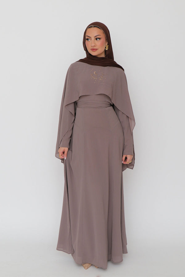 Hilal Embroidery Drape Dress - Mink