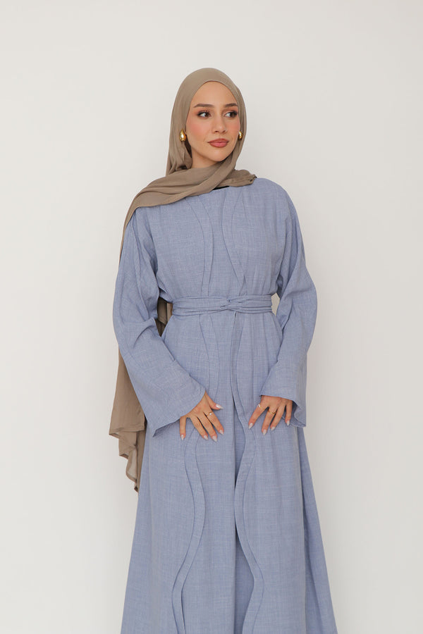 Dunya Linen Abaya Set- Crystal Blue