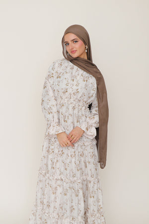 Emery Organza Floral Dress- Cream