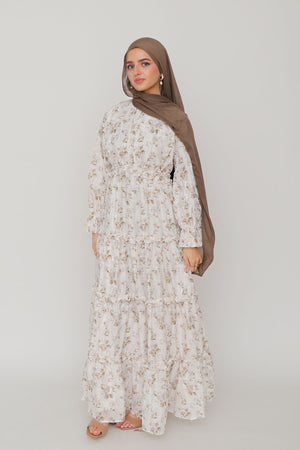 Emery Organza Floral Dress- Cream
