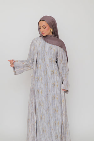 Rana Print Abaya Set- Blue Gray