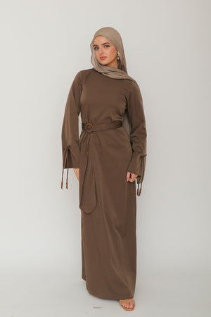Rama Linen Wood Dress- Stone
