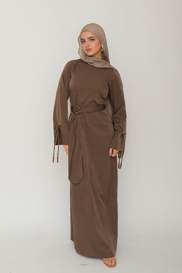 Rama Linen Wood Dress- Stone