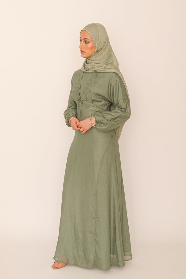 Leila Organza Embroidery  Dress - Sage