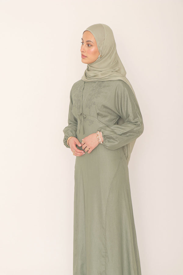 Leila Organza Embroidery  Dress - Sage