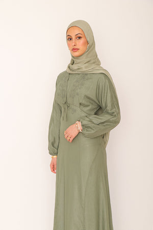 Leila Organza Embroidery  Dress - Sage