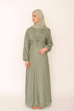 Leila Organza Embroidery  Dress - Sage