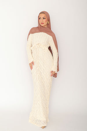 Giara Lace Ruffle Dress- Cream