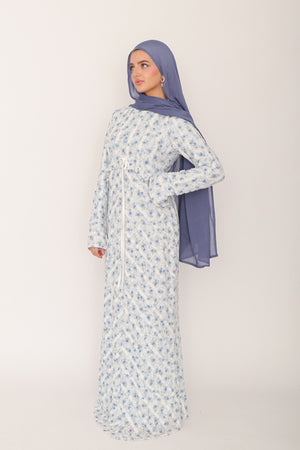 Giara Lace Ruffle Dress- White/ Blue