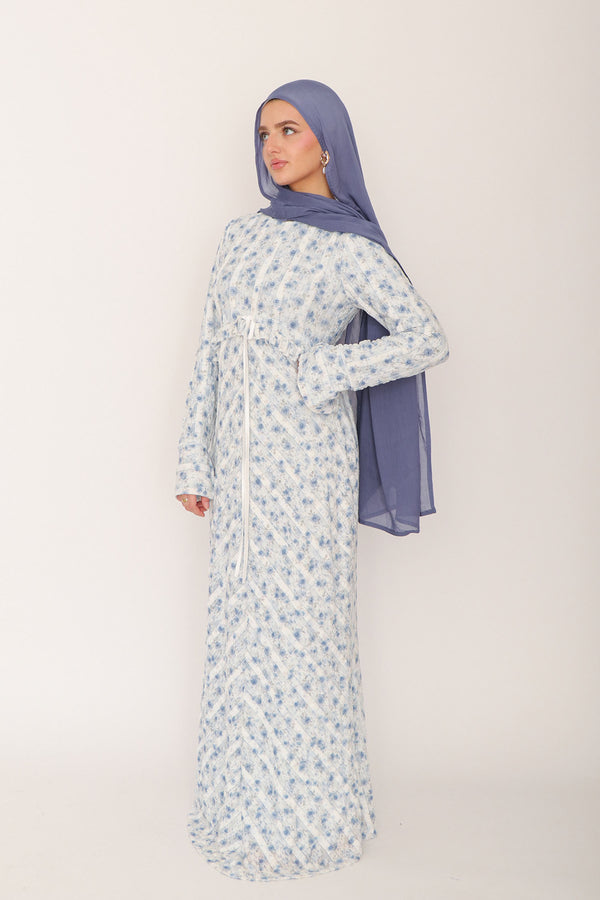 Giara Lace Ruffle Dress- White/ Blue