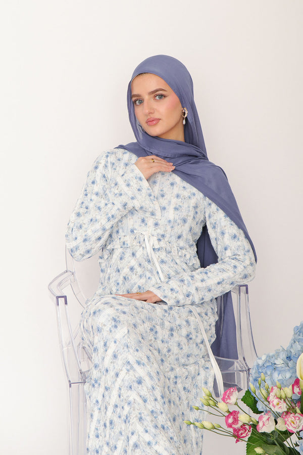 Giara Lace Ruffle Dress- White/ Blue