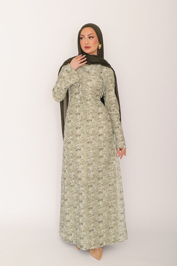 Evara Lace Bow Dress- Sage