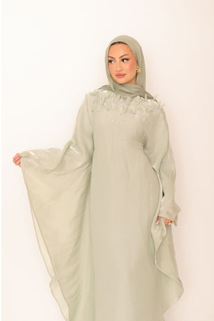 Fayra Organza Butterfly Dress- Mint gray