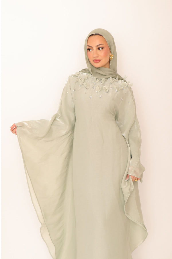 Fayra Organza Butterfly Dress- Mint gray
