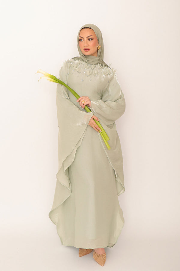 Fayra Organza Butterfly Dress- Mint gray