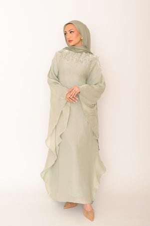 Fayra Organza Butterfly Dress- Mint gray