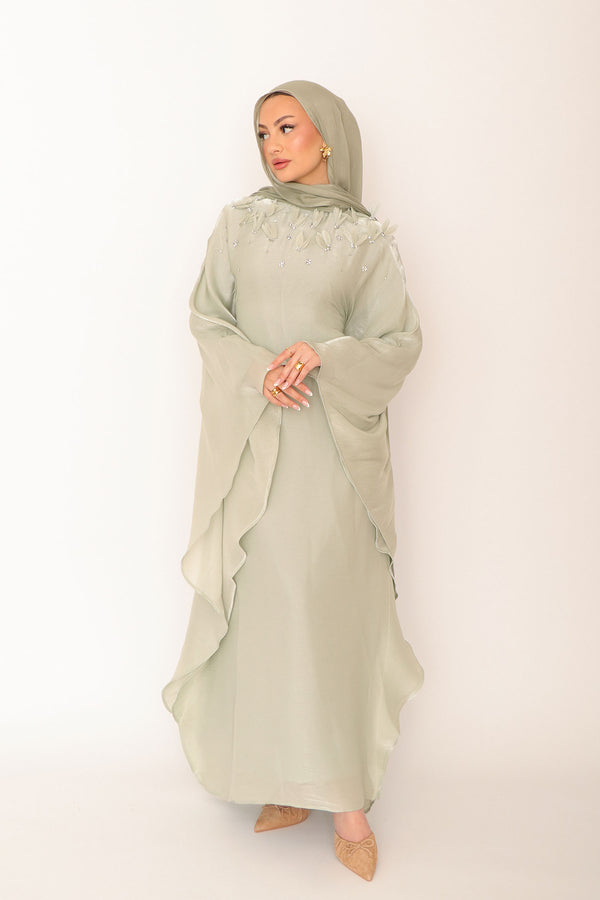 Fayra Organza Butterfly Dress- Mint gray